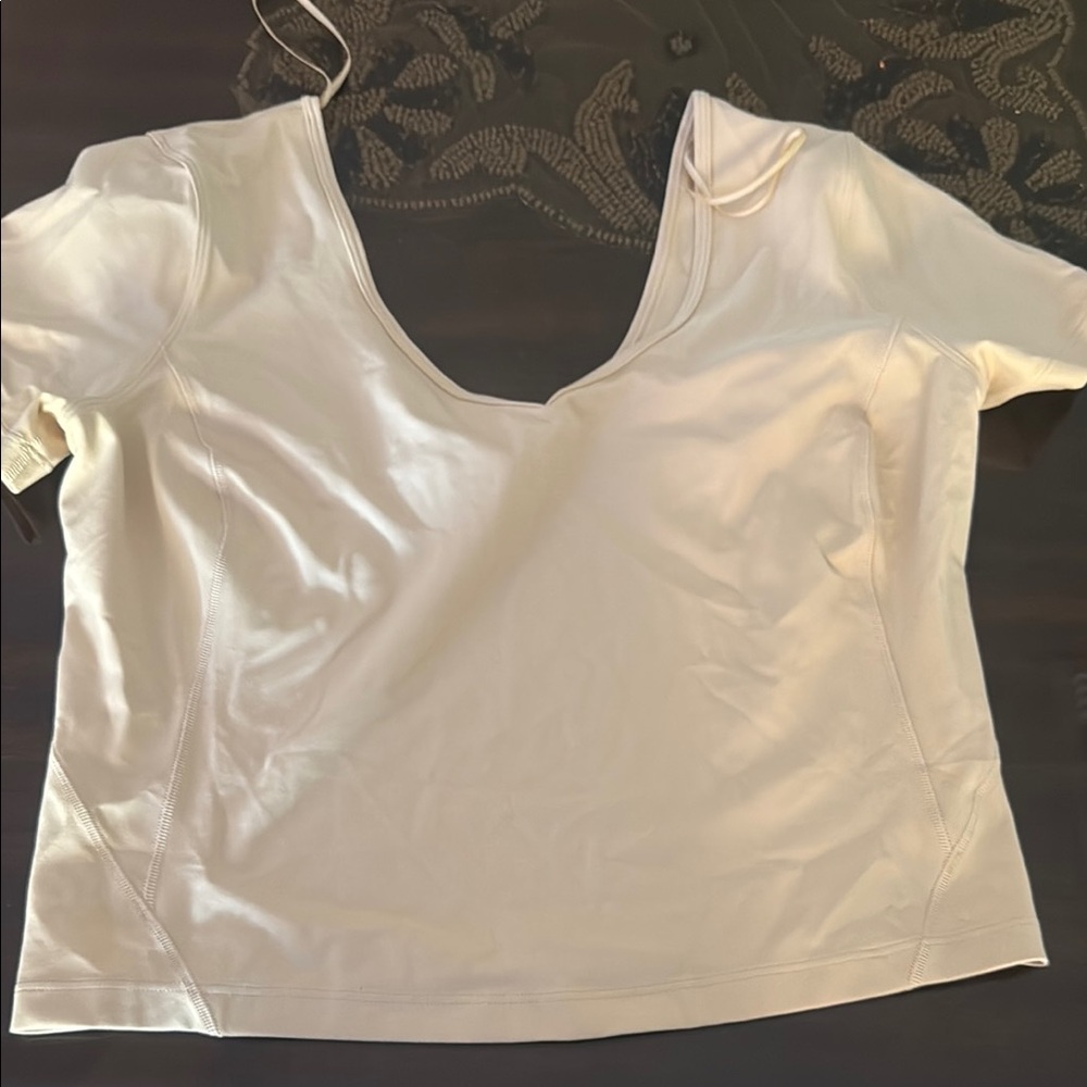 Lululemon Athletica White Fitted Crop T-Shirt